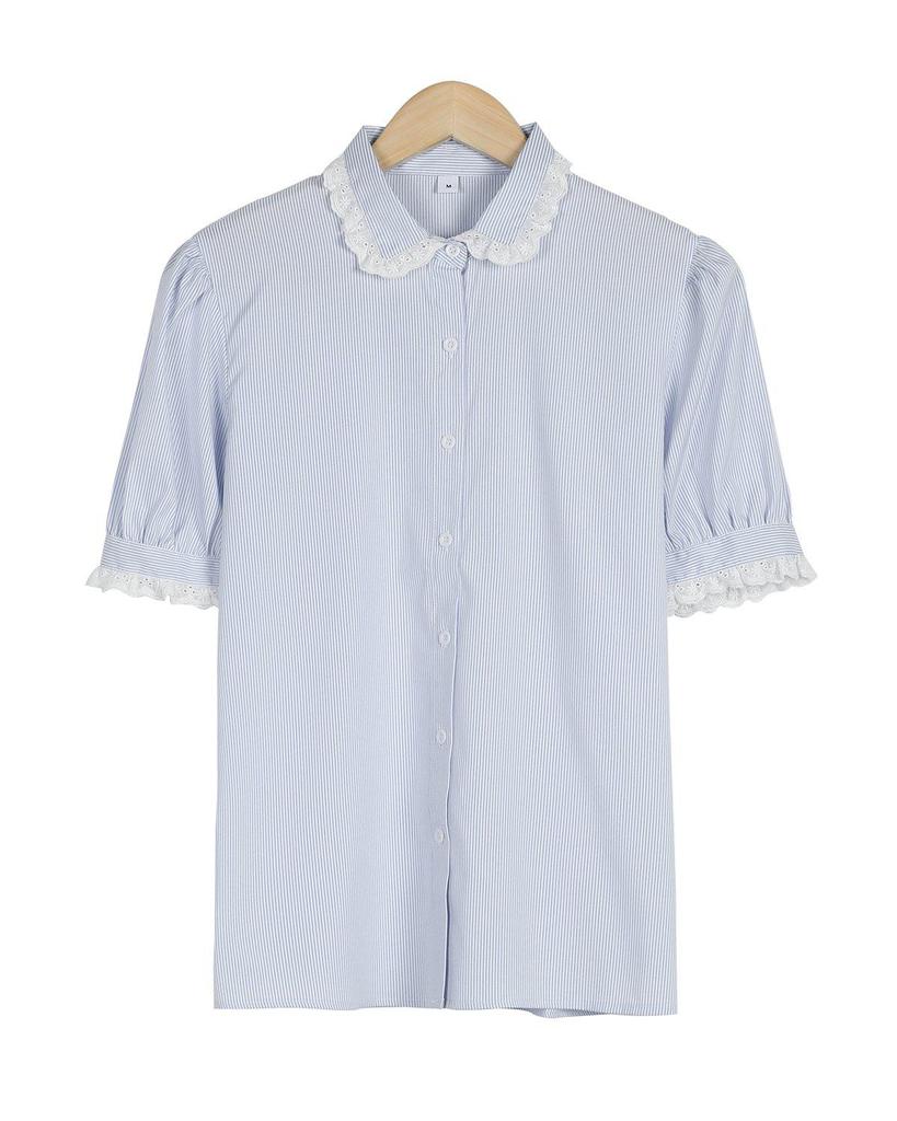 Ladylike Lace Cuff Short Sleeve Shirt