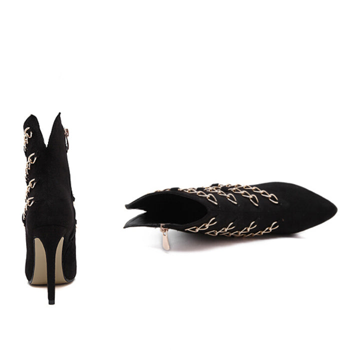 Metal chain design high-heeled boots