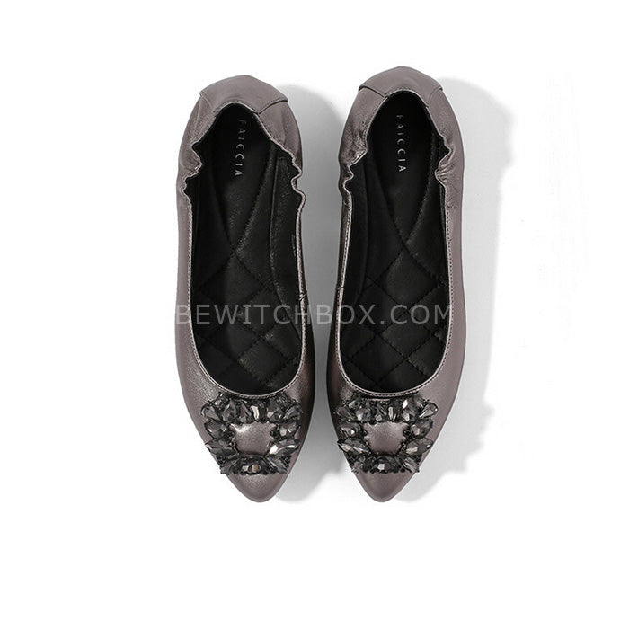 Square Buckle Flat Shoes With Rhinestone Detail