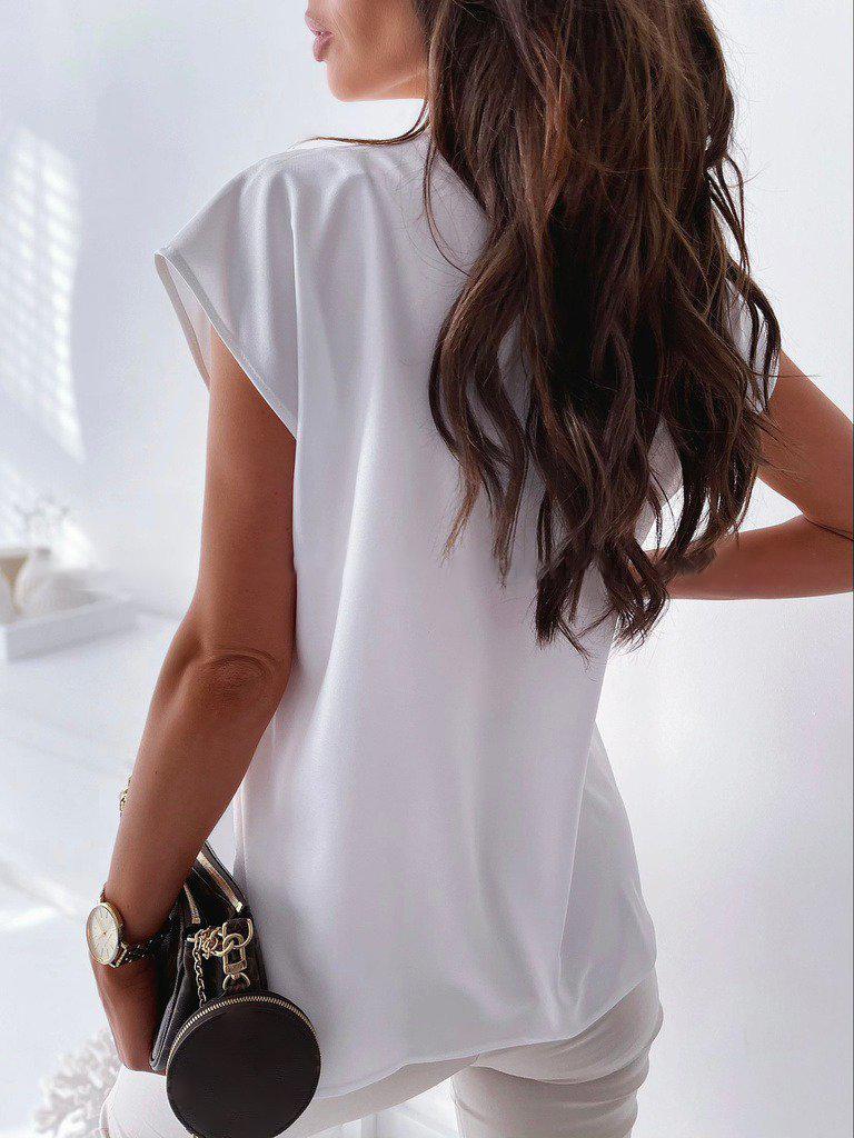 Elegant V-Neck White Plain Blouse