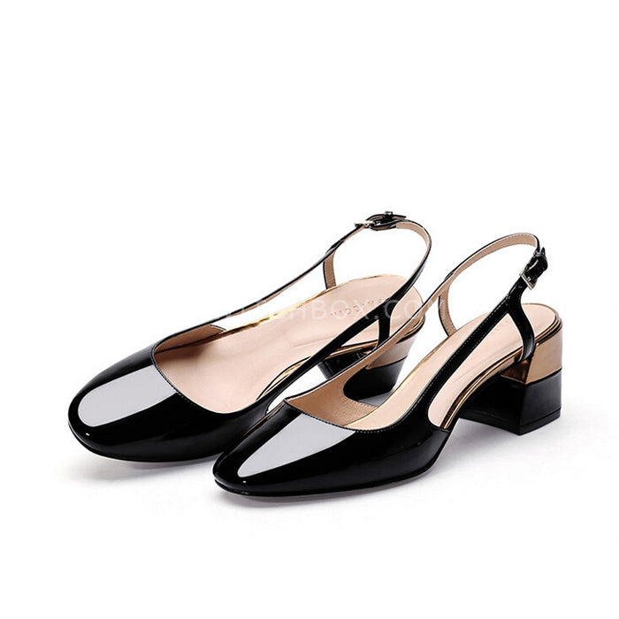 Round Toe Cingulate Block Heels