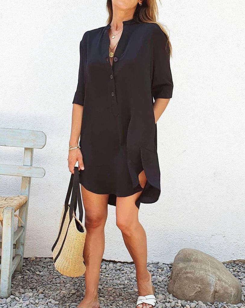 Cool V-Neck Plain Mini Dress