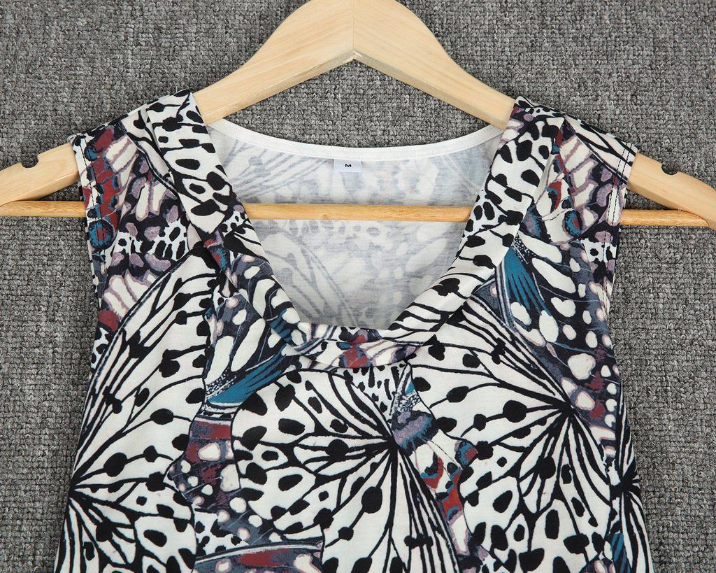 Retro V-Neck Print Sleeveless Top