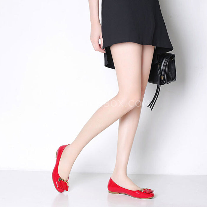Buckle Detail Square Toe Flat Shoes