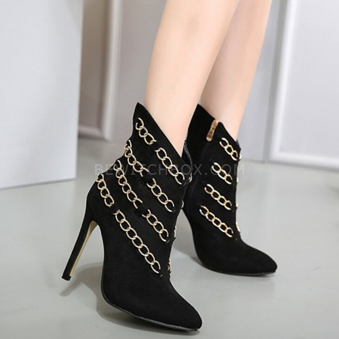 Metal chain design high-heeled boots