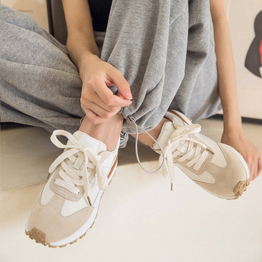 Women's White & Brown Contrast Platform Sneakers