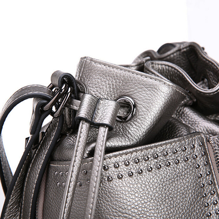Bucket bag with rivets