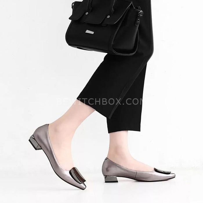 Pointed Toe Buckle Chunky Pumps