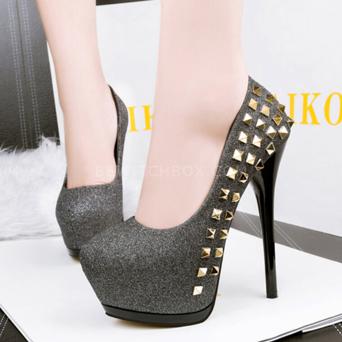 Women's super high heels platform rivets sexy shoes