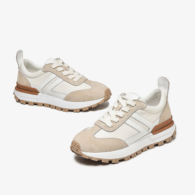Women's White & Brown Contrast Platform Sneakers
