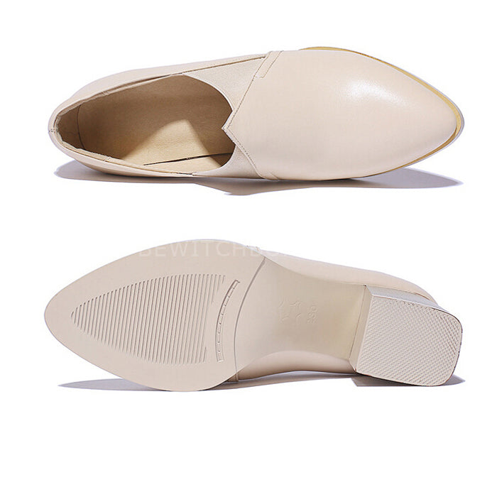 Pointed pure color leather shoes
