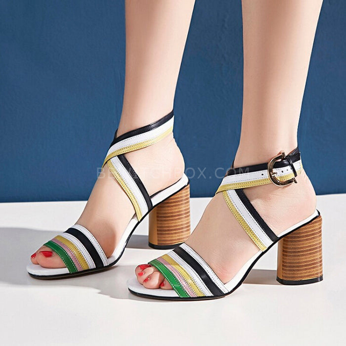 Stitching color open-toed sandals