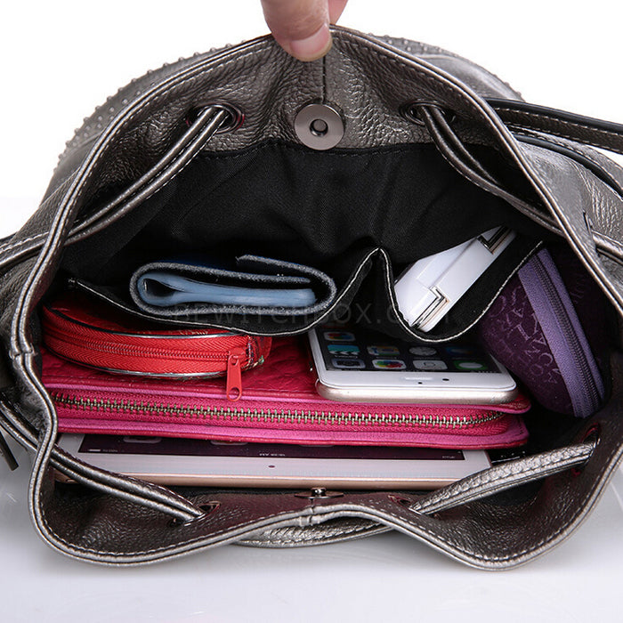 Bucket bag with rivets