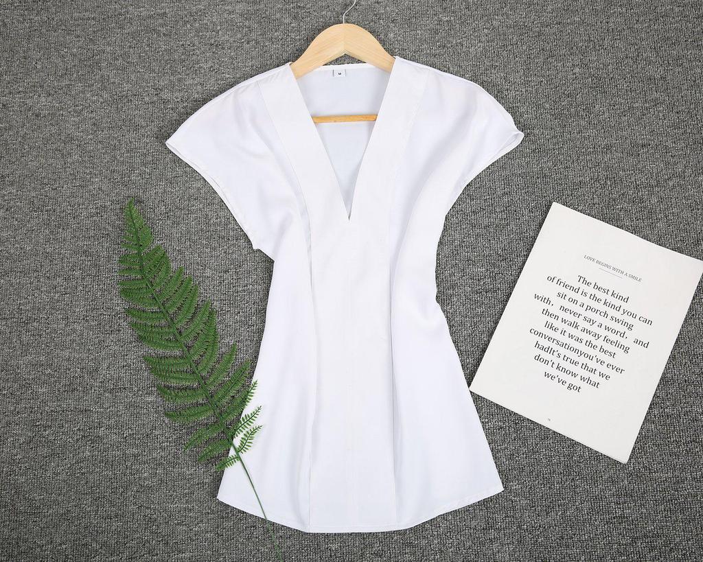 Elegant V-Neck White Plain Blouse