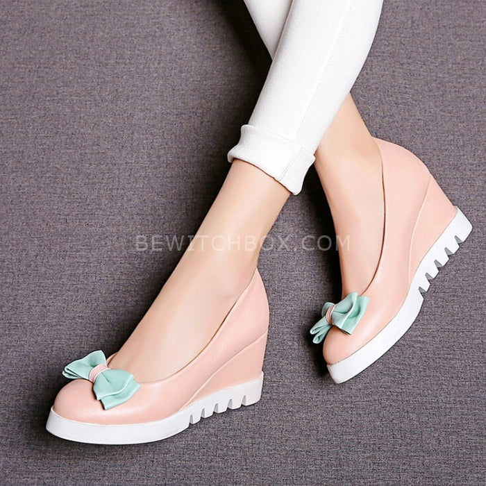 Wedge sweet bowknot comfortable shallow flats