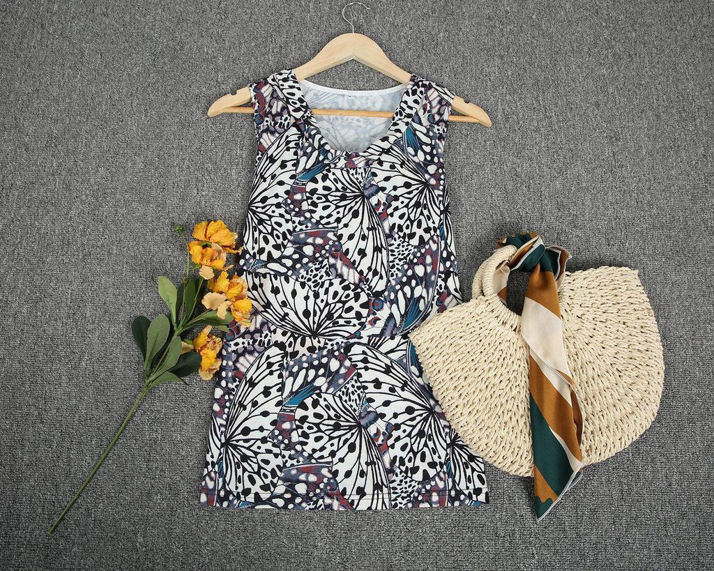 Retro V-Neck Print Sleeveless Top