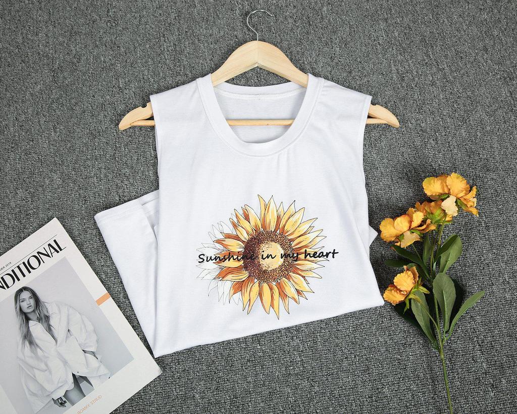 Simple Round Neck Print Sleeveless Top