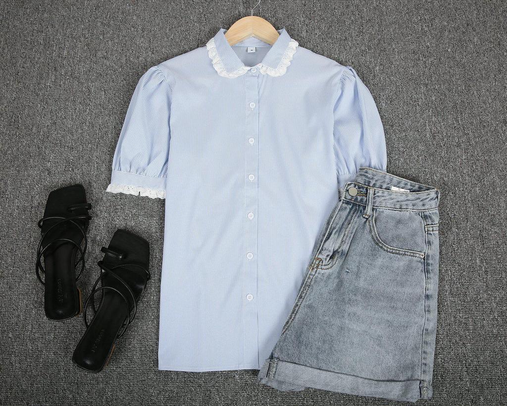 Ladylike Lace Cuff Short Sleeve Shirt
