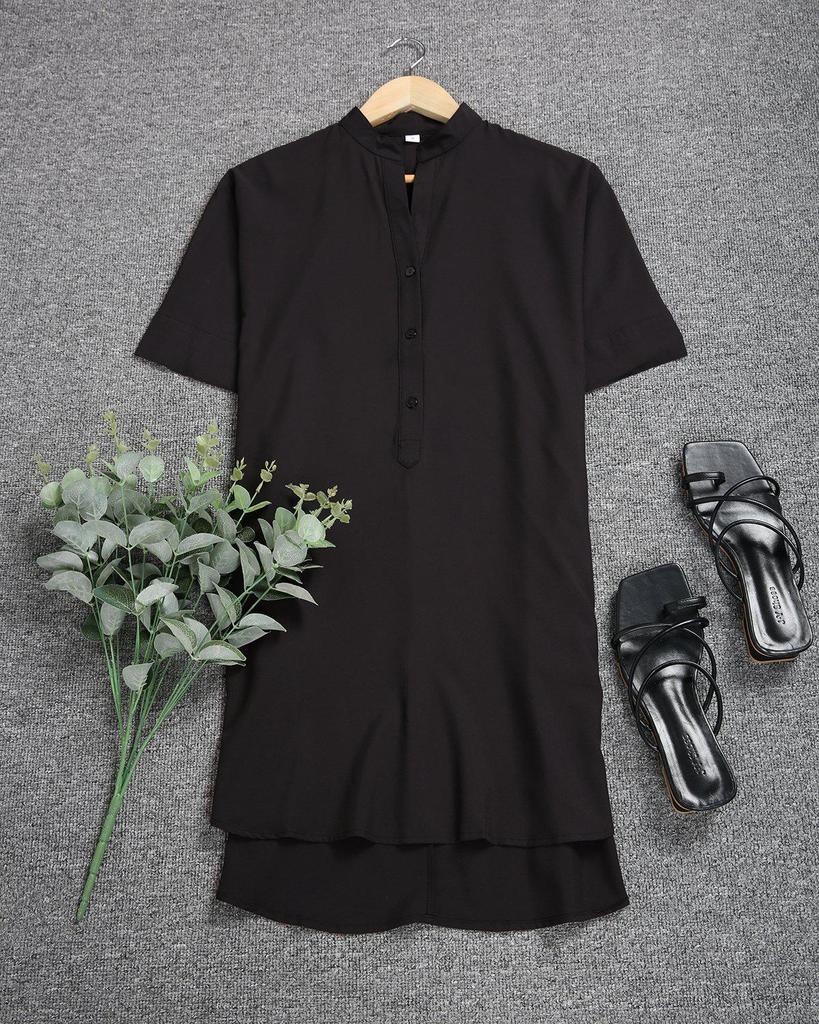 Cool V-Neck Plain Mini Dress