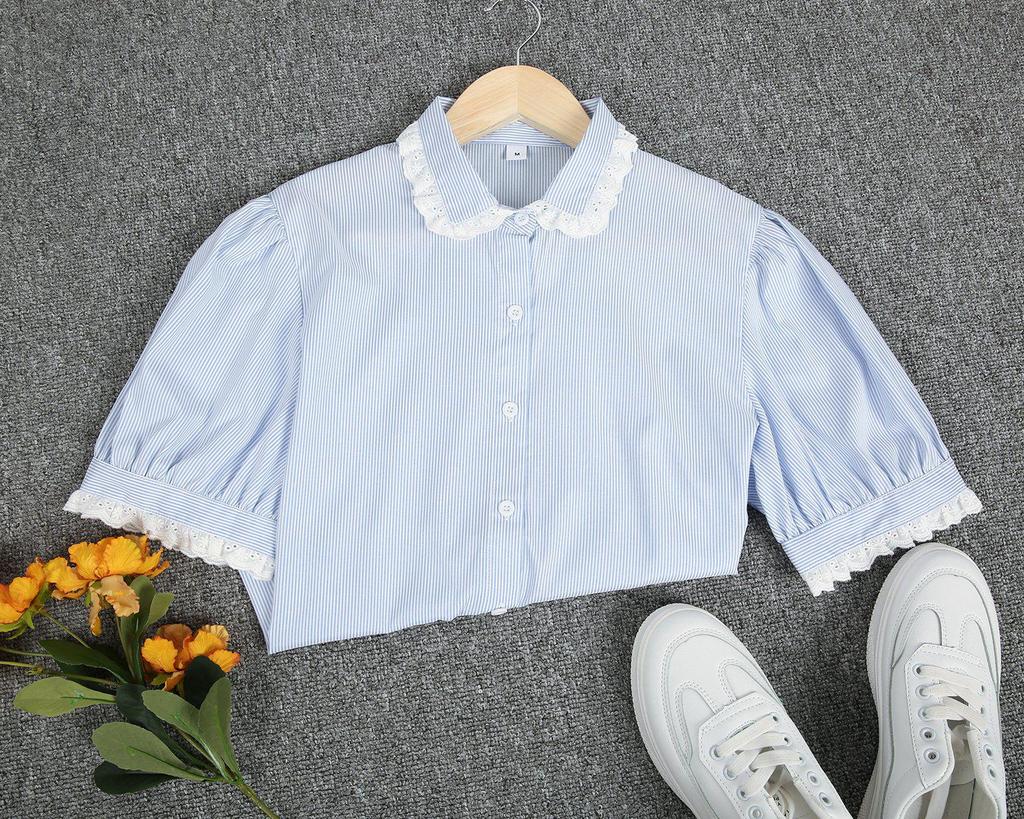 Ladylike Lace Cuff Short Sleeve Shirt