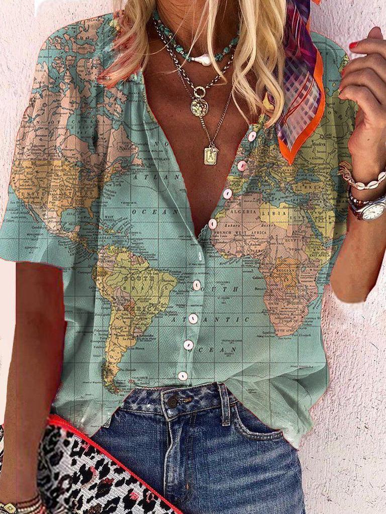 How Worldly Globe Print Shirt