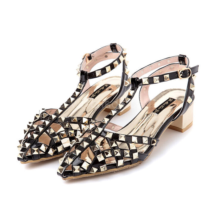 Rivet pointed high-heeled sandals