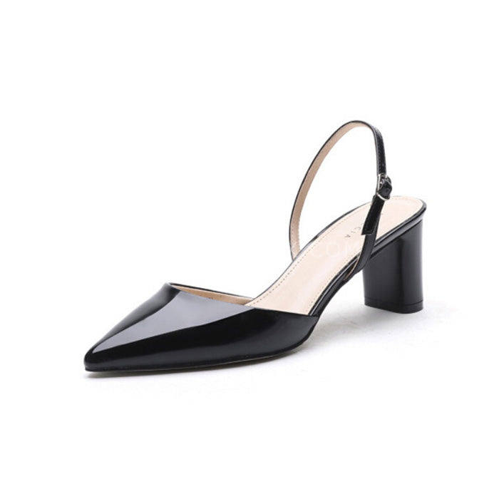 Pointed Toe Block Heels With Buckle