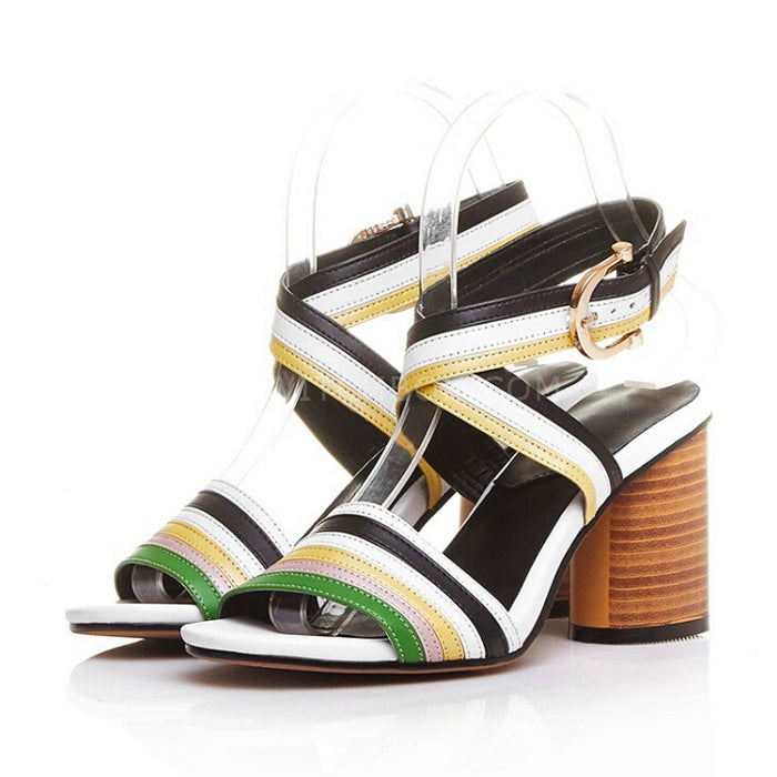 Stitching color open-toed sandals