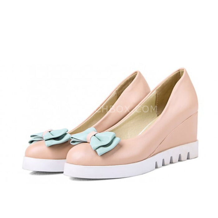 Wedge sweet bowknot comfortable shallow flats