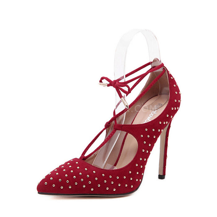 High-heeled shoes with rivet cross tie