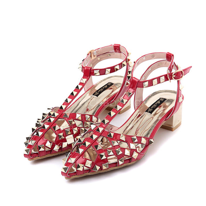 Rivet pointed high-heeled sandals